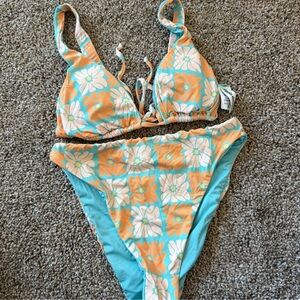 DIPPIN DAISYS Teal & Orange Floral Print Bikini